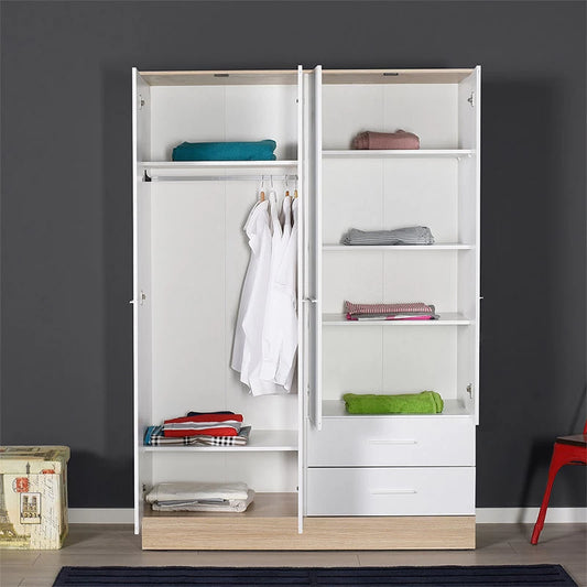 Ντουλάπα Ρούχων Base Τετράφυλλη από Μελαμίνη σε Χρώμα Λευκό - Sonoma 137x52x198