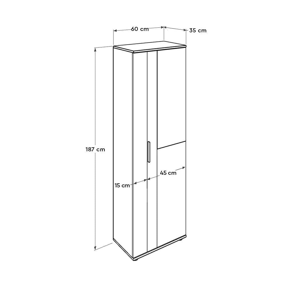 Ντουλάπα Ρούχων - Παπουτσοθήκη 30 Ζευγών Porto Μονόφυλλη με Καθρέφτη Λευκή 60x36x187