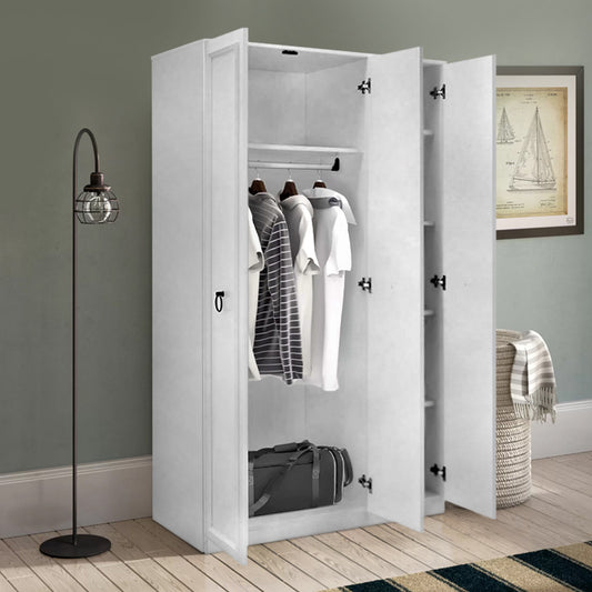 Ντουλάπα Ρούχων Hampton Τρίφυλλη Χρώμα Λευκό 103x52x185