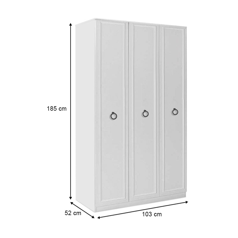 Ντουλάπα Ρούχων Hampton Τρίφυλλη Χρώμα Λευκό 103x52x185