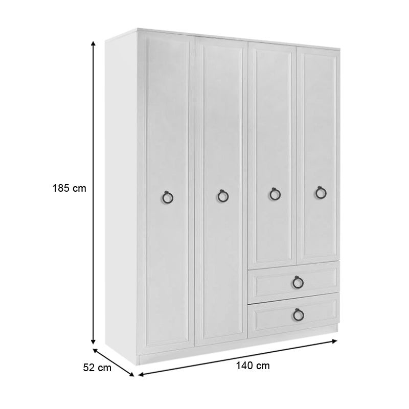 Ντουλάπα Ρούχων Hampton Τετράφυλλη Χρώμα Λευκό 140x52x185