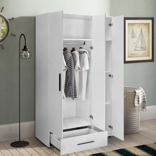 Ντουλάπα Ρούχων Bianco Τρίφυλλη Χρώμα Λευκό 103x52x187