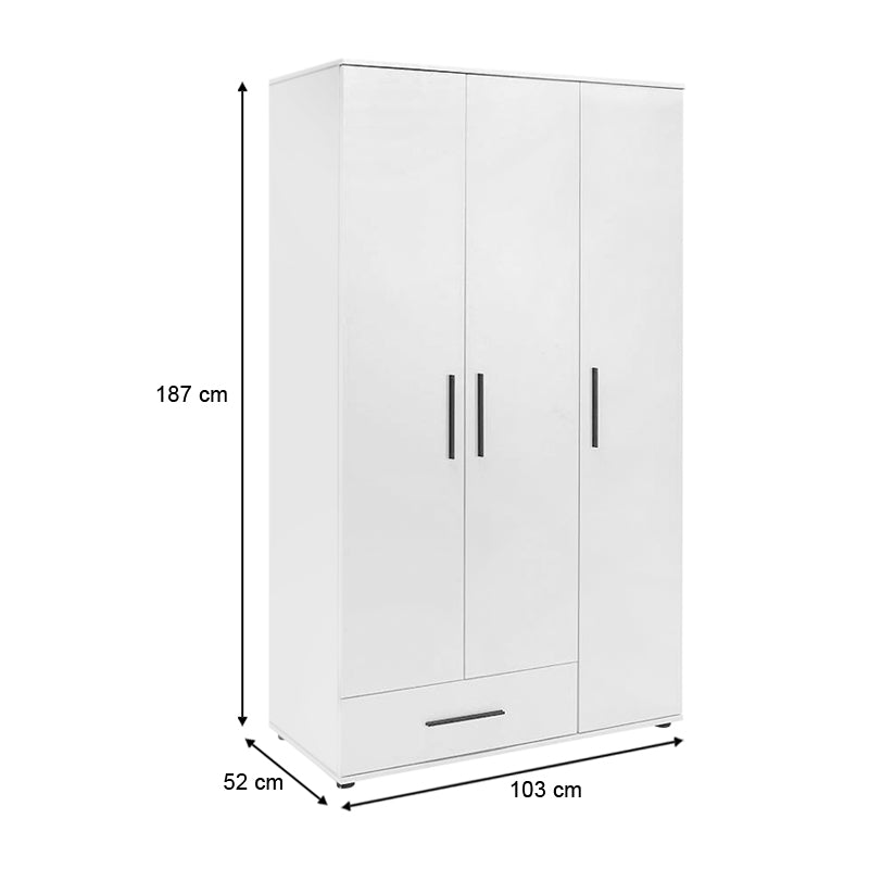 Ντουλάπα Ρούχων Bianco Τρίφυλλη Χρώμα Λευκό 103x52x187