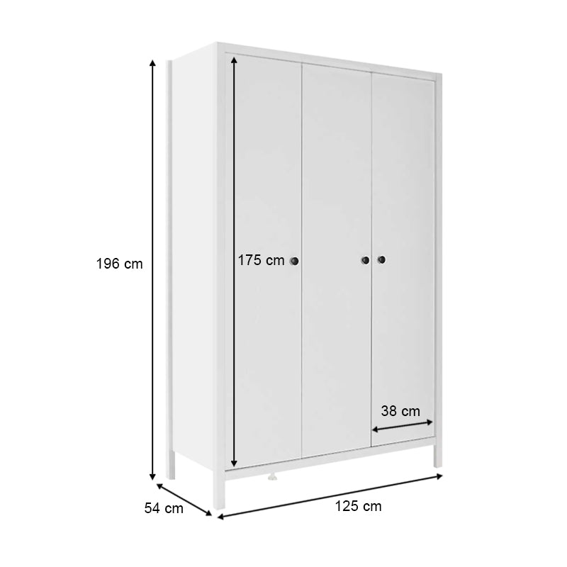 Ντουλάπα Ρούχων French Τρίφυλλη Χρώμα Λευκό 125x54x196