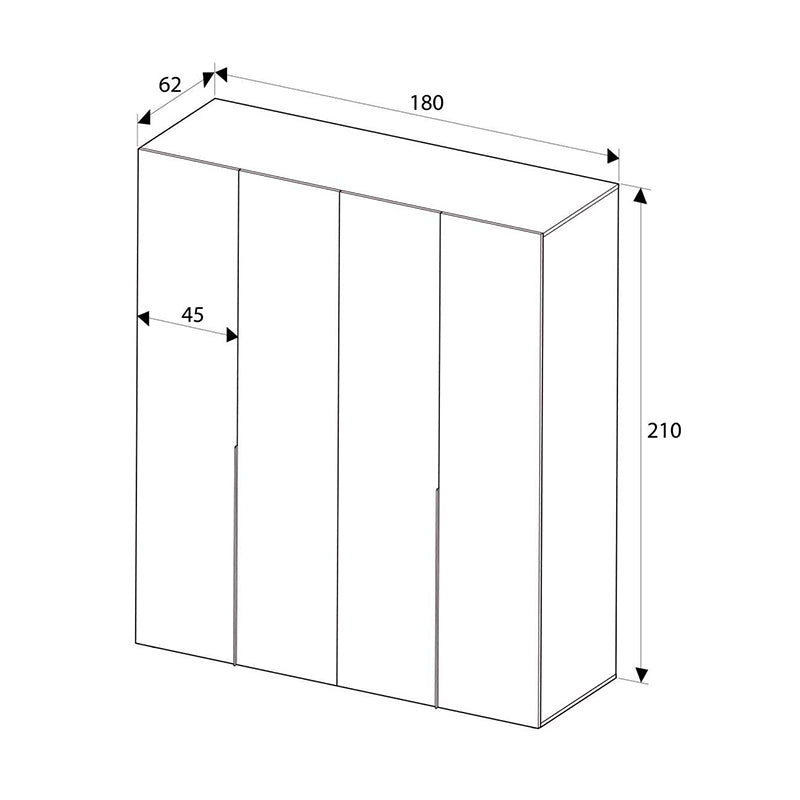Ντουλάπα Ρούχων Oryana Τετράφυλλη Χρώμα Καρυδί 180x62x210