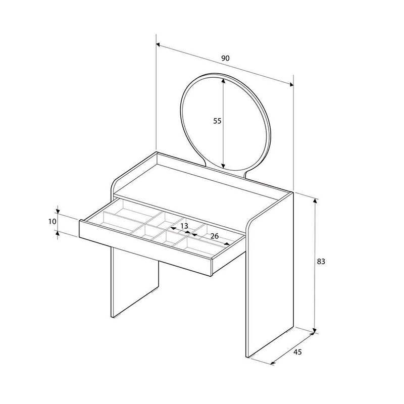 Τουαλέτα με Καθρέπτη Curve Χρώμα Λευκό του Πάγου 90x47x142