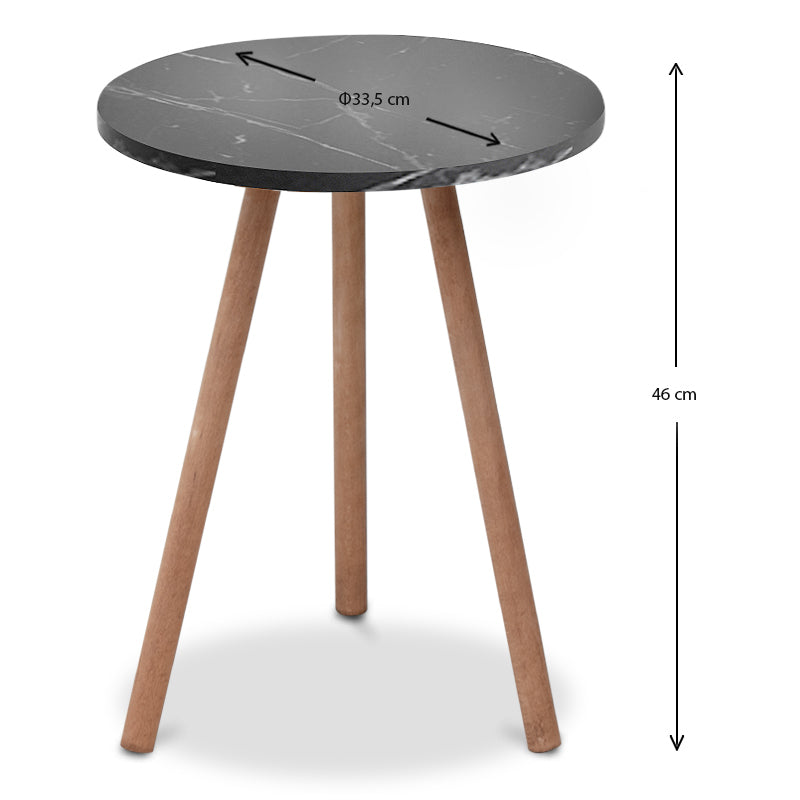 Βοηθητικό Τραπεζάκι Roma από Μελαμίνη Χρώμα Μαύρο Εφέ Μαρμάρου 33,5x33,5x46