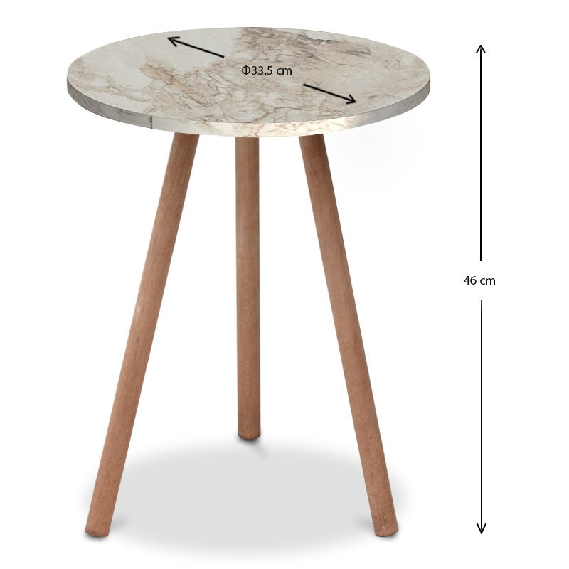Βοηθητικό Τραπεζάκι Roma από Μελαμίνη Χρώμα Μπεζ Εφέ Μαρμάρου 33,5x33,5x46