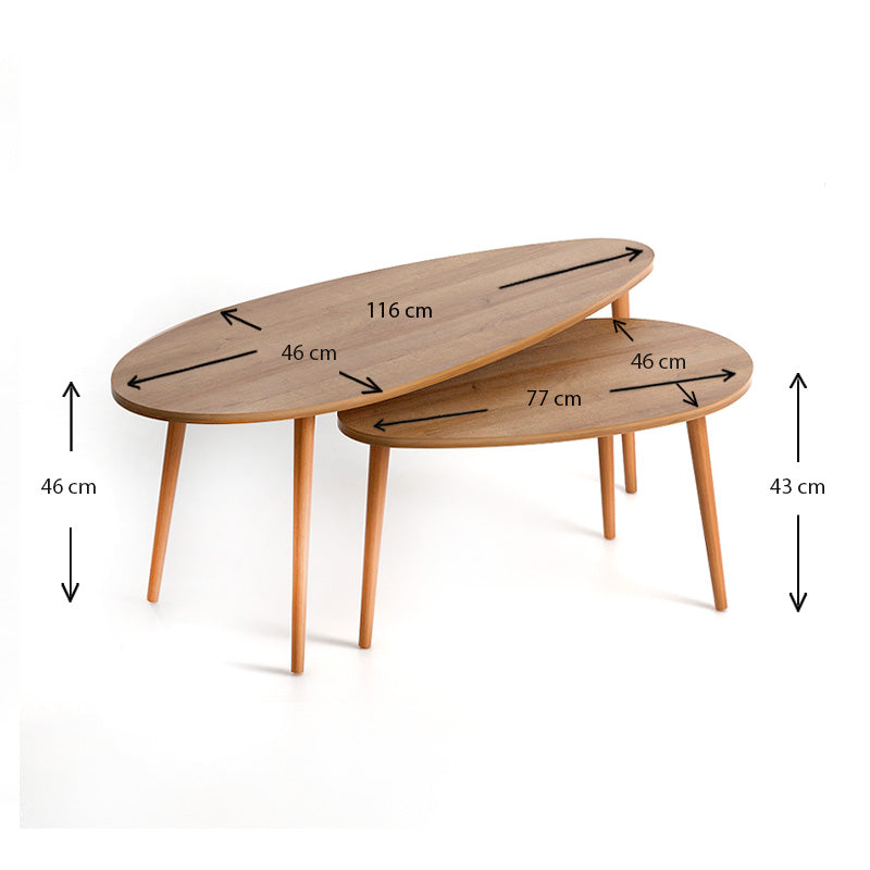 Βοηθητικά Τραπεζάκια Elips από Μελαμίνη Χρώμα Pine Oak 116x46x46