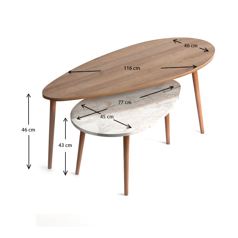 Βοηθητικά Τραπεζάκια Elips από Μελαμίνη Χρώμα Oak - Μπεζ Εφέ Μαρμάρου 116x46x46