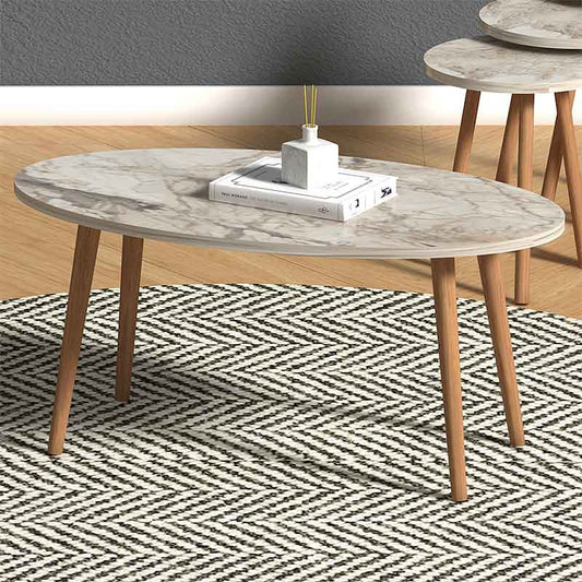Τραπεζάκι Σαλονιού + Βοηθητικά Τραπεζάκια Elips από Μελαμίνη Χρώμα Εφέ Μαρμάρου 90x50x41