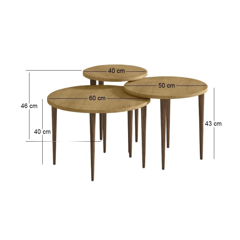 Τραπεζάκι Σαλονιού Σετ 3 Τμχ Nola Χρώμα Sapphire Oak Ø60x46