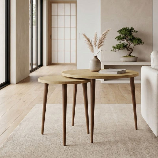 Τραπεζάκι Σαλονιού Σετ 2 Τμχ Nola Χρώμα Sapphire Oak Ø60x46