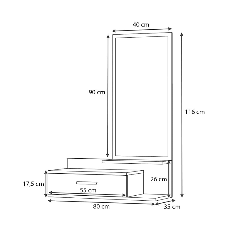 Έπιπλο Εισόδου - Τουαλέτα Joy με Καθρέφτη Χρώμα Γκρι - Λευκό 80x35x116