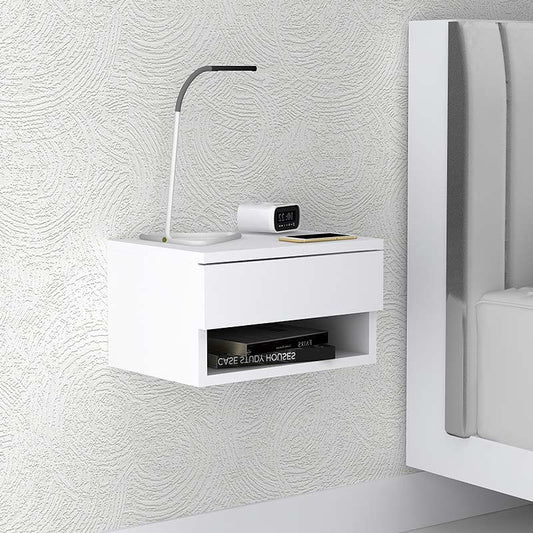 Κομοδίνο Επιτοίχιο Μελαμίνης Mary Χρώμα Λευκό 40x30x23