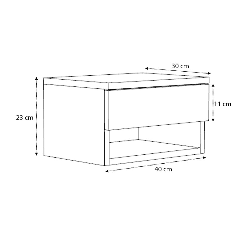 Κομοδίνο Επιτοίχιο Μελαμίνης Mary Χρώμα Λευκό 40x30x23