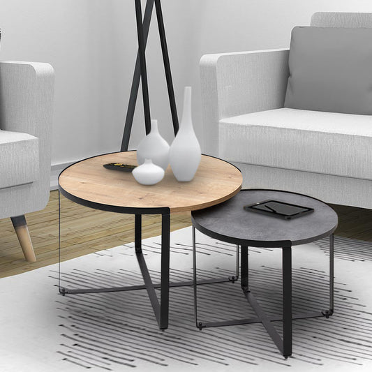 Σετ Τραπεζάκια Σαλονιού Davis 2 Τμχ Μεταλλικά - Μελαμίνης Sonoma/Γκρι Σκυροδέματος 70x69x46