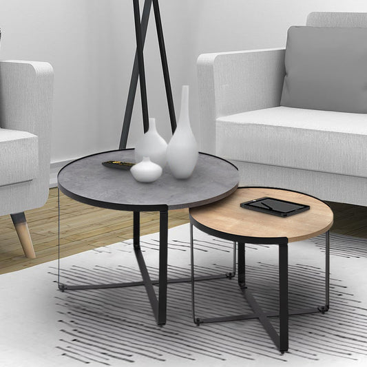 Σετ Τραπεζάκια Σαλονιού Davis 2 Τμχ Μεταλλικά - Μελαμίνης Γκρι Σκυροδέματος/Sonoma 70x69x46