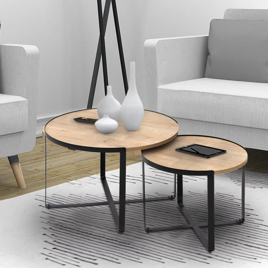 Σετ Τραπεζάκια Σαλονιού Davis 2 Τμχ Μεταλλικά - Μελαμίνης σε Φυσικό Οξιάς 70x69x46