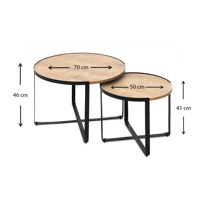 Σετ Τραπεζάκια Σαλονιού Davis 2 Τμχ Μεταλλικά - Μελαμίνης σε Φυσικό Οξιάς 70x69x46