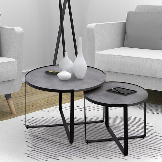 Σετ Τραπεζάκια Σαλονιού Davis 2 Τμχ Μεταλλικά - Μελαμίνης Χρώμα Γκρι Σκυροδέματος 70x69x46