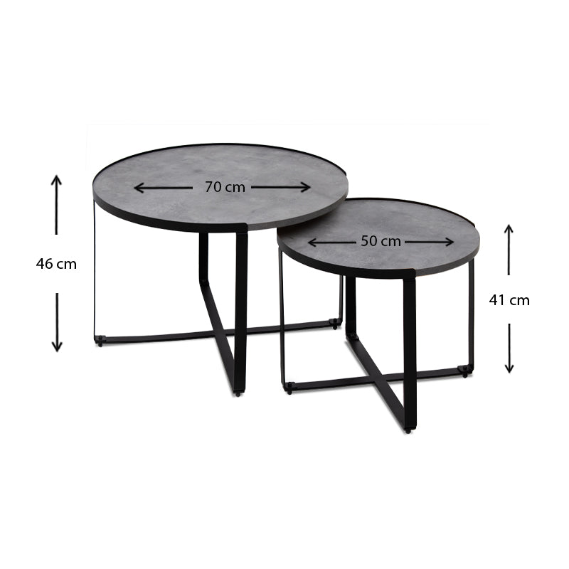 Σετ Τραπεζάκια Σαλονιού Davis 2 Τμχ Μεταλλικά - Μελαμίνης Χρώμα Γκρι Σκυροδέματος 70x69x46