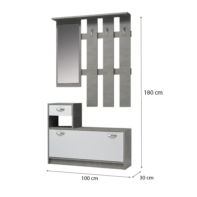 Έπιπλο Εισόδου Μελαμίνης Raynold Χρώμα Γκρι Σκυροδέματος - Λευκό 100x30x180