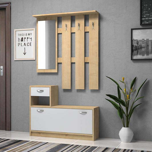 Έπιπλο Εισόδου Μελαμίνης Raynold Χρώμα Φυσικό - Λευκό 100x30x180