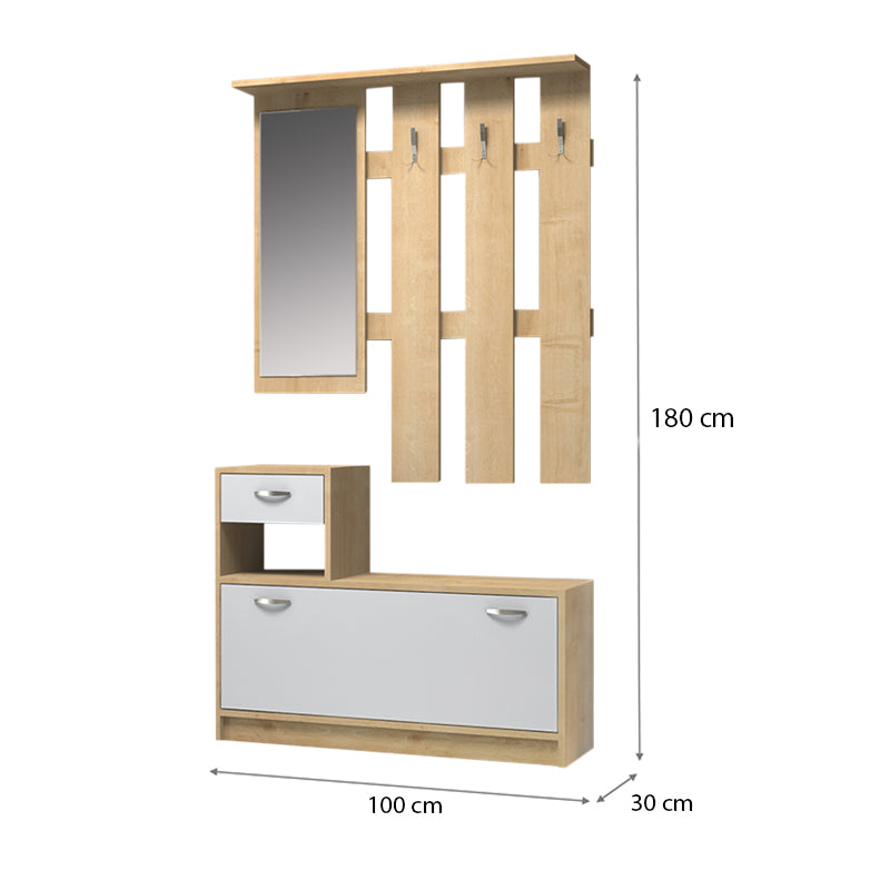 Έπιπλο Εισόδου Μελαμίνης Raynold Χρώμα Φυσικό - Λευκό 100x30x180