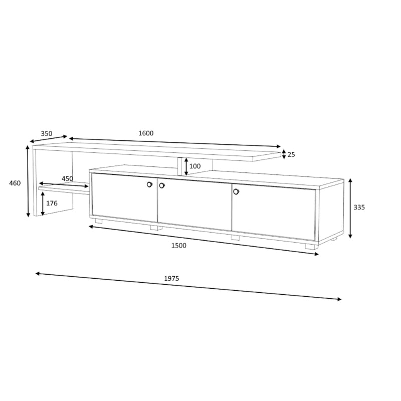 Έπιπλο Τηλεόρασης Amadeo Χρώμα Ανθρακί - Φυσικό Οξιάς 197,5x35x46