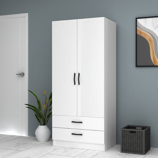 Ντουλάπα Ρούχων Ricardo Δίφυλλη με Συρτάρια Χρώμα Λευκό 80x51,8x181