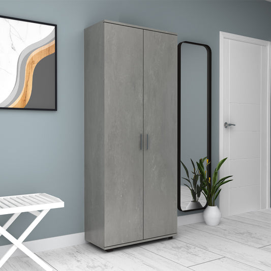 Ντουλάπα Ρούχων - Παπουτσοθήκη Eric Δίφυλλη Χρώμα Γκρι Σκυροδέματος 76x36x187
