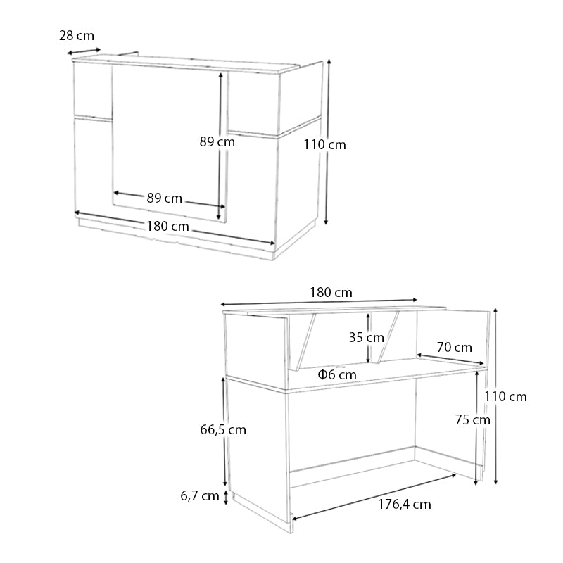 Γραφείο Υποδοχής - Reception Gemini Χρώμα Φυσικό Οξιάς - Ανθρακί 180x70x110