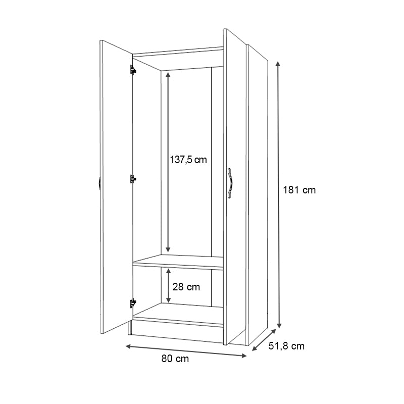 Ντουλάπα Ρούχων Vivian Δίφυλλη Χρώμα Φυσικό Οξιάς 80x51,8x181