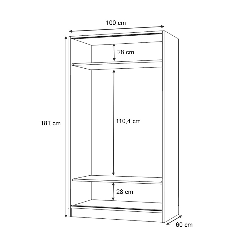 Ντουλάπα Ρούχων Regio Δίφυλλη Συρόμενη Χρώμα Γκρι Σκυροδέματος 100x60x181