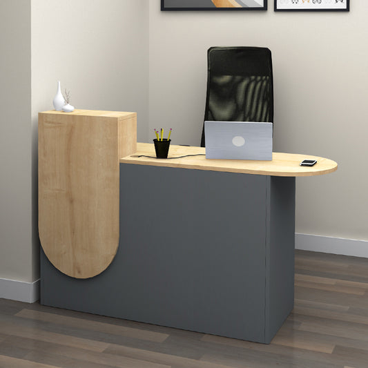 Γραφείο Υποδοχής - Reception Rezio Χρώμα Ανθρακί - Φυσικό Οξιάς 140x50x101,8