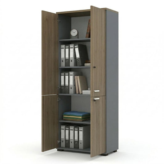 Ντουλάπα Γραφείου με Κλειδαριά Επαγγελματική Venturo Χρώμα Ανθρακί - Καρυδί 80x40x200