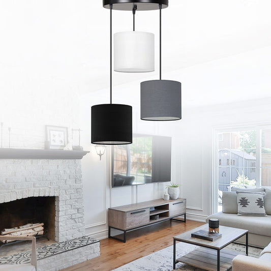 Φωτιστικό Οροφής Rosie Υφασμάτινο Τρίφωτο Χρώμα Γκρι/Μαύρο 15x15x90