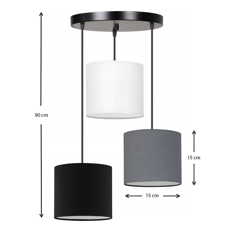 Φωτιστικό Οροφής Rosie Υφασμάτινο Τρίφωτο Χρώμα Γκρι/Μαύρο 15x15x90