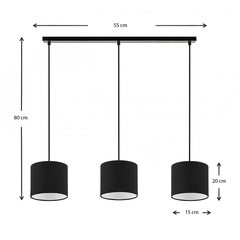 Φωτιστικό Οροφής Morris E27 Υφασμάτινο Τρίφωτο Χρώμα Μαύρο 55x15x70