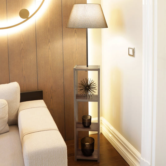 Φωτιστικό Δαπέδου Launo Υφασμάτινο PVC/MDF Χρώμα Μπεζ/Καρυδί 38x38x150