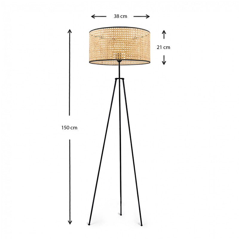 Φωτιστικό Δαπέδου Idaho E27 Μεταλλικό - Ρατάν Χρώμα Μαύρο - Φυσικό Φ38x150