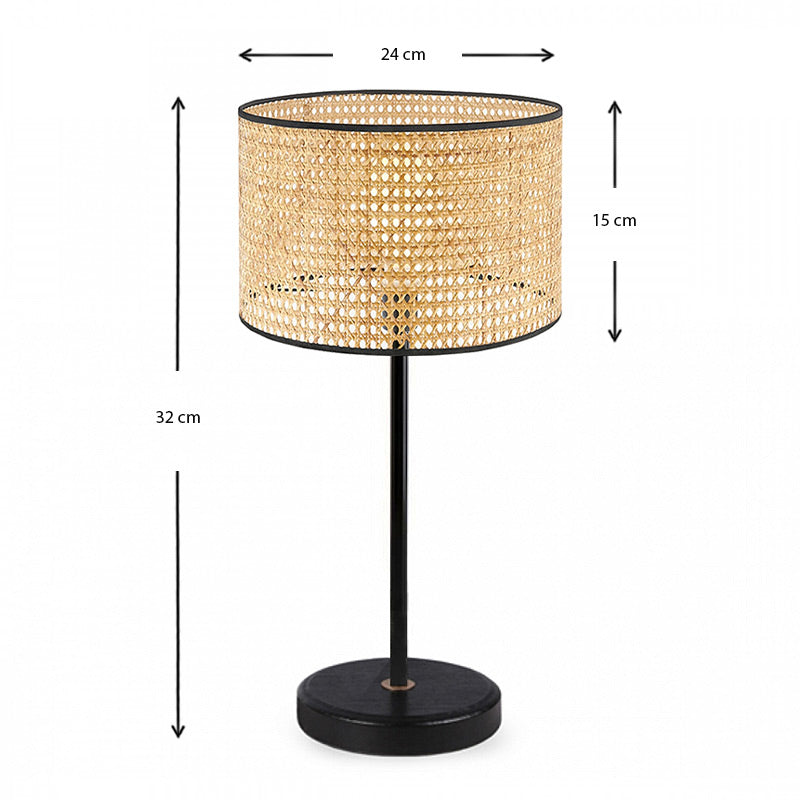 Φωτιστικό Επιτραπέζιο Idaho E27 Ρατάν - Μεταλλικό Χρώμα Φυσικό - Μαύρο Φ24x32