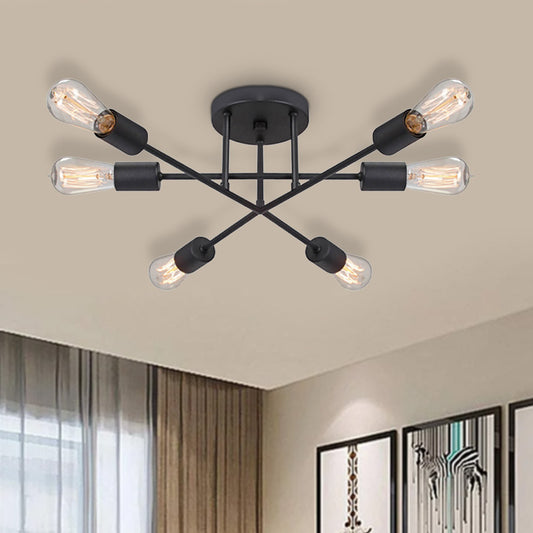 Φωτιστικό Οροφής Helga E27 Μεταλλικό Εξάφωτο Χρώμα Μαύρο 50x12x20