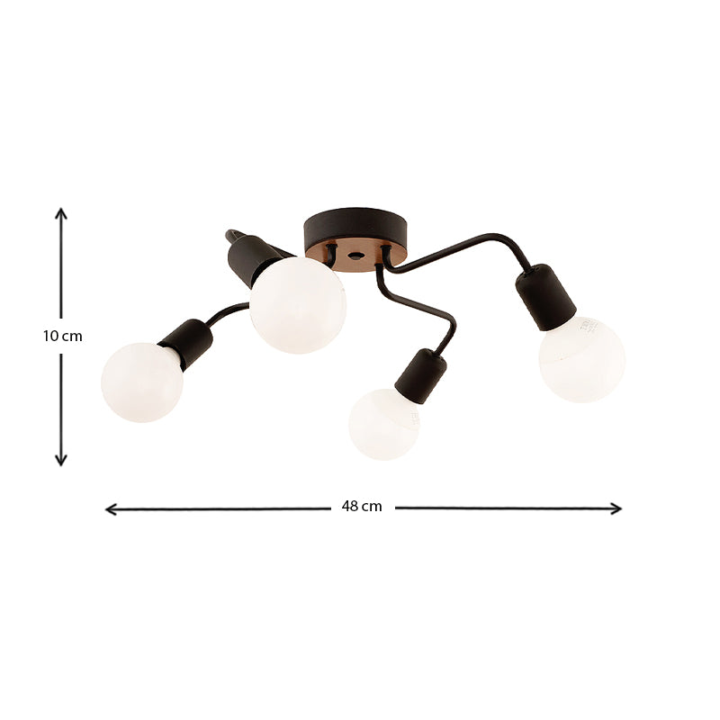 Φωτιστικό Οροφής Horus E27 Μεταλλικό Τετράφωτο Χρώμα Μαύρο 48x48x10