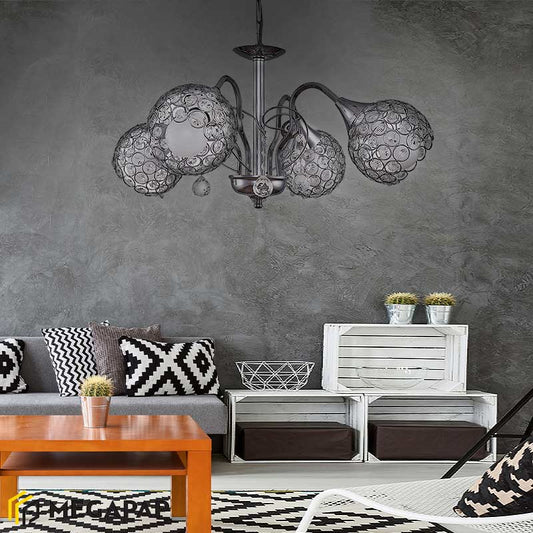 Φωτιστικό Οροφής Dagobert E27 Μεταλλικό Τετράφωτο Χρώμα Ασημί 58x58x61