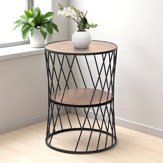 Βοηθητικό Τραπεζάκι Jaspin Μεταλλικό - MDF Χρώμα Μαύρο - Καρυδί 32x32x44