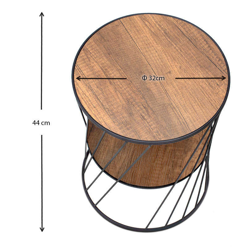 Βοηθητικό Τραπεζάκι Jaspin Μεταλλικό - MDF Χρώμα Μαύρο - Καρυδί 32x32x44