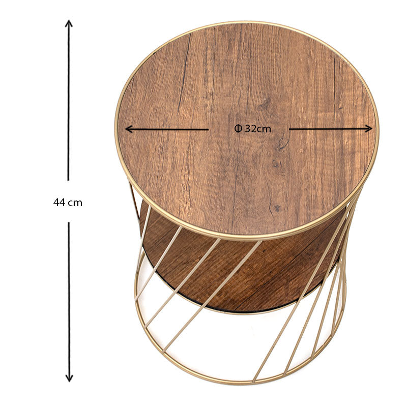 Βοηθητικό Τραπεζάκι Jaspin Μεταλλικό - MDF Χρώμα Χρυσό - Καρυδί 32x32x44