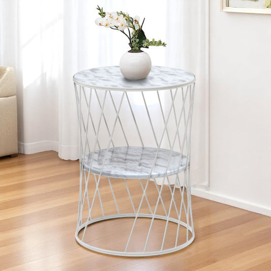 Βοηθητικό Τραπεζάκι Jaspin Μεταλλικό - MDF Χρώμα Λευκό-Λευκό Εφέ Μαρμάρου 32x32x44